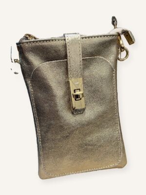 Leren telefoontasje crossbody met draaislot goud
