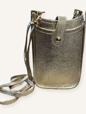 Leren telefoontasje crossbody met drukknoop goud